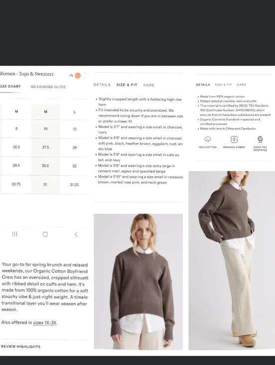 Quince Boyfriend Crew 100%Organic Cotton Sweater Heather Brown - Picture 16 of 16